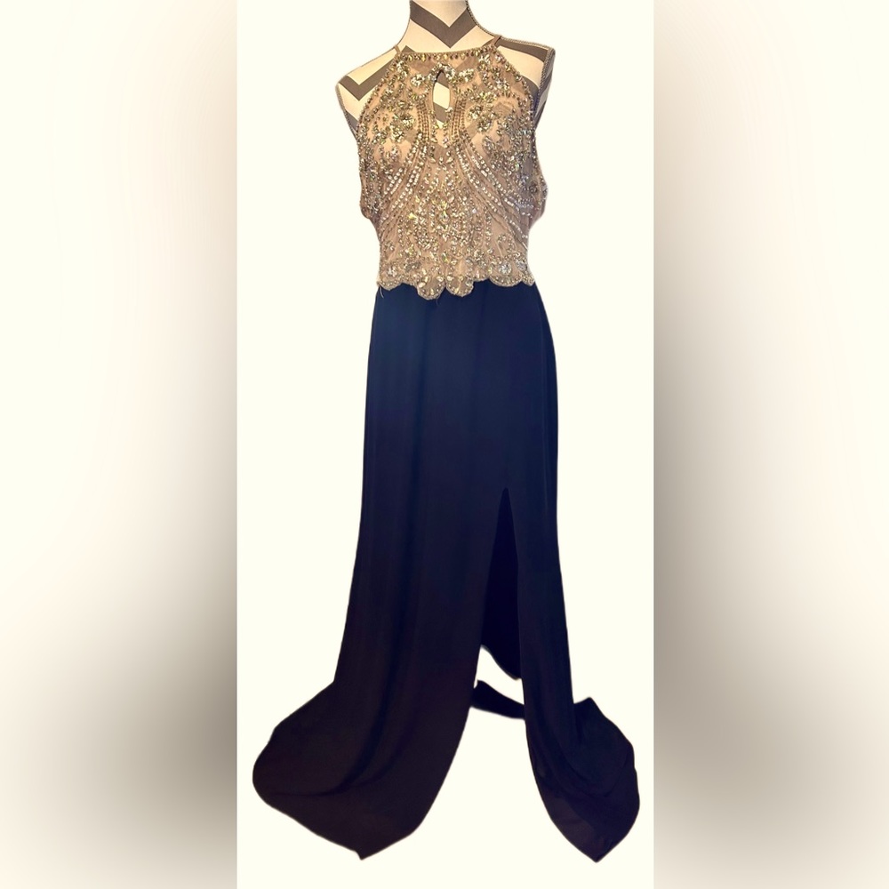 Blondie Nites Halter Prom Dress with Rhinestones